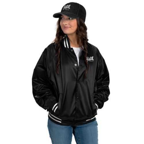 Satin Baseball Jacket/Striped Trim Thumbnail