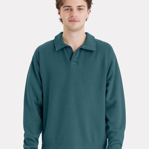 Unisex Garment-Dyed Polo Collar Sweatshirt Thumbnail
